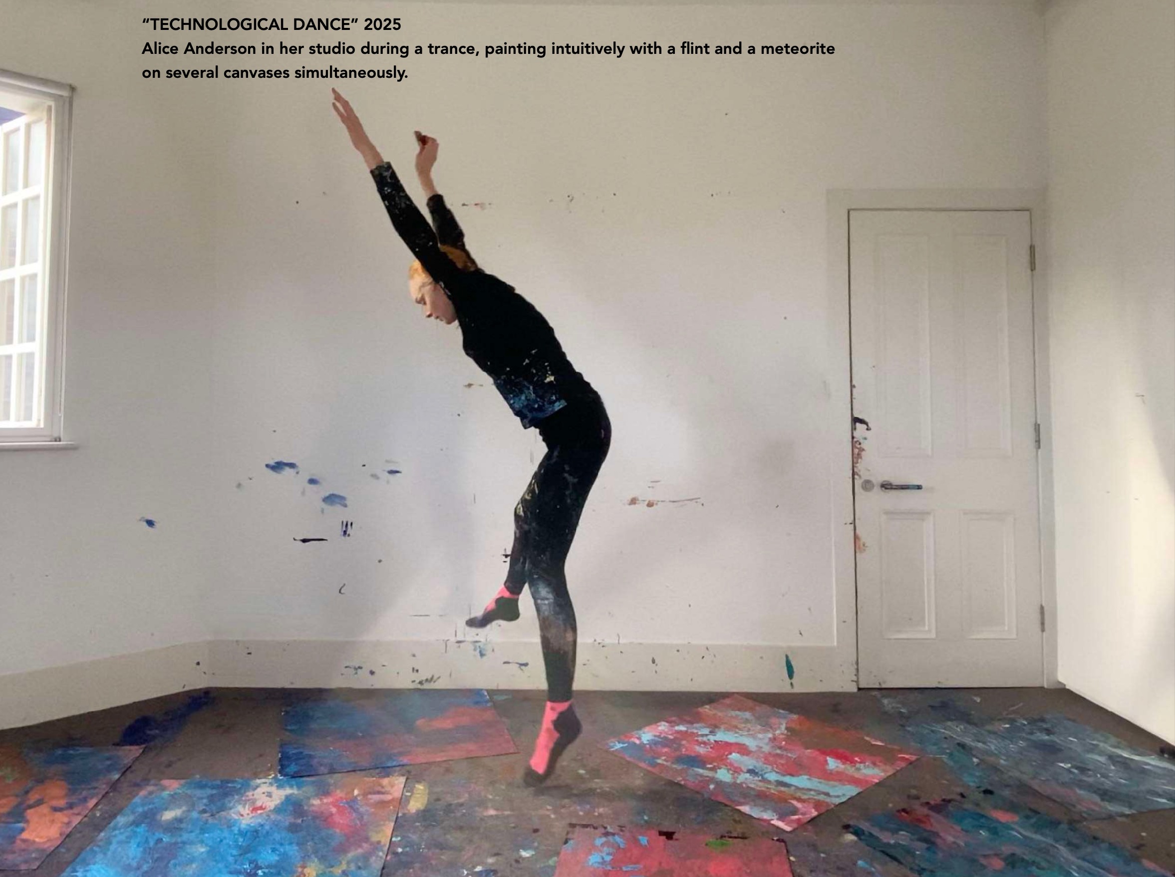 Alice Anderson performing Technological Dance in her studio, 2025