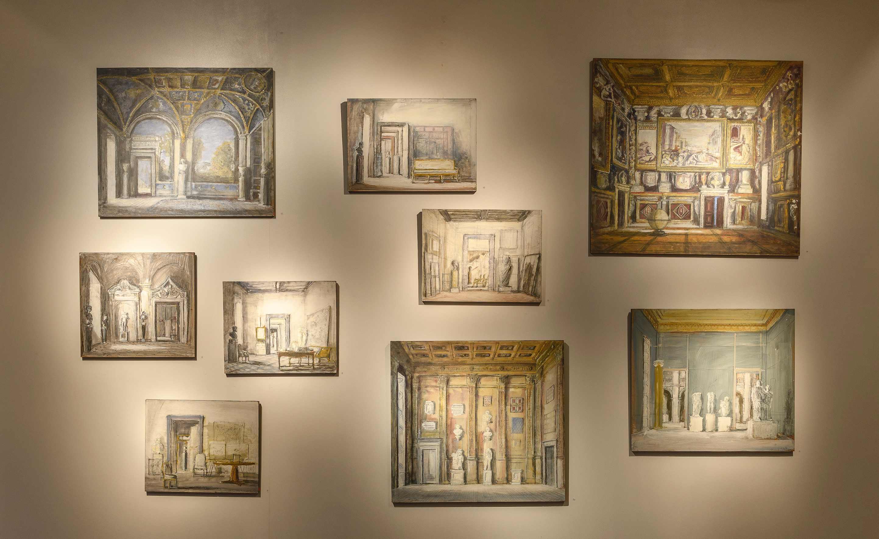 Close-up view of artworks arrangement